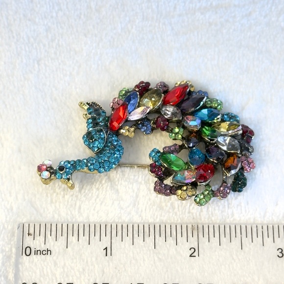 Colorful Rhinestones Peacock Brooch - Picture 6 of 6